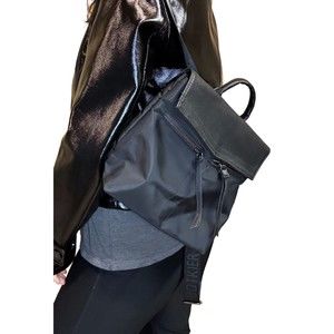 Botkier mini backpack black vegan imitation leather accents zipper pockets